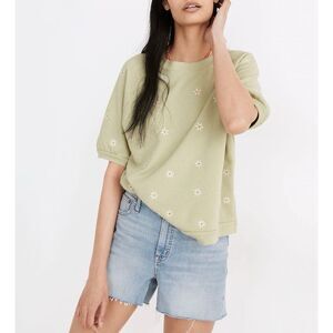 Madewell Daisy Embroidered Short-Sleeve Sweatshirt Floral Green size Small